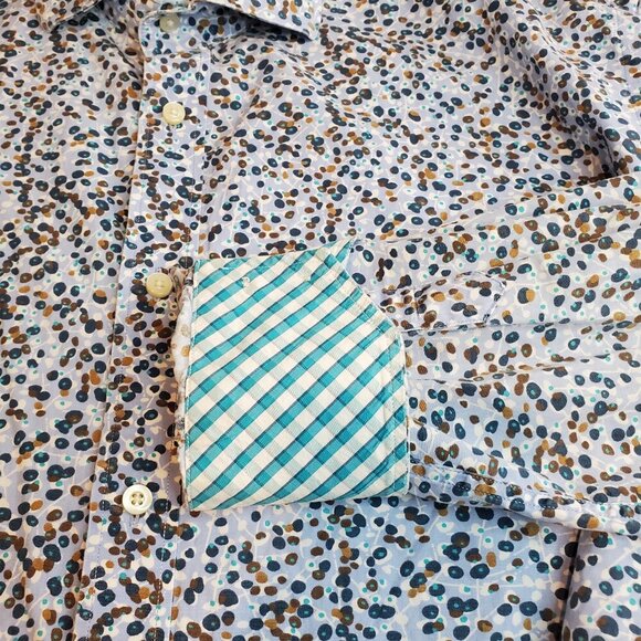 THOMAS DEAN SZ XL Men's Button-down Blue Dot Pattern 100%Cotton Shirt w/Contrast - Picture 6 of 12